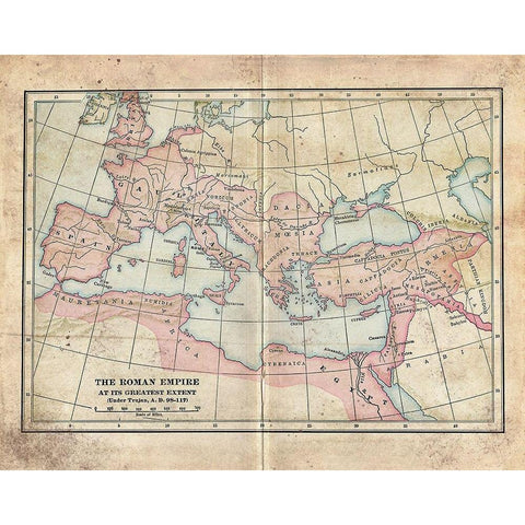 Vintage Roman Empire Map White Modern Wood Framed Art Print by Murdock, Ramona