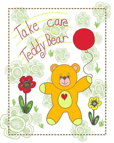 Take Care Teddy Bear White Modern Wood Framed Art Print with Double Matting by Murdock, Ramona