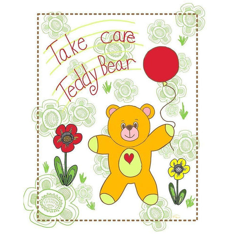 Take Care Teddy Bear Black Modern Wood Framed Art Print by Murdock, Ramona