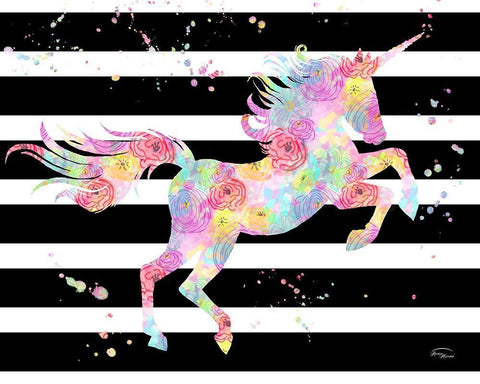 Unicorn Stripes White Modern Wood Framed Art Print with Double Matting by Murdock, Ramona