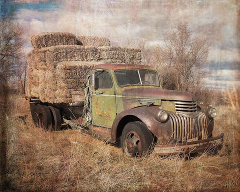 Vintage Hay Truck Black Ornate Wood Framed Art Print with Double Matting by Murdock, Ramona