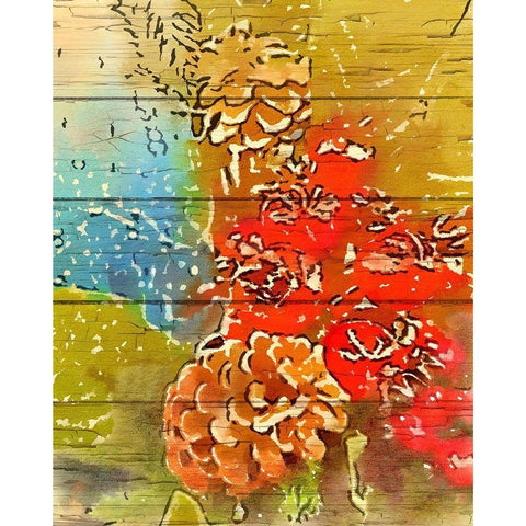 Pinecone and Berries Gold Ornate Wood Framed Art Print with Double Matting by Murdock, Ramona