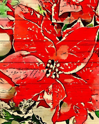 Poinsettia Red Black Ornate Wood Framed Art Print with Double Matting by Murdock, Ramona