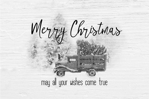 Merry Christmas Trees BW Black Ornate Wood Framed Art Print with Double Matting by Murdock, Ramona
