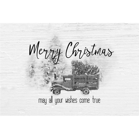 Merry Christmas Trees BW Black Modern Wood Framed Art Print by Murdock, Ramona