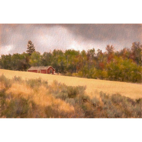Autumn Barn White Modern Wood Framed Art Print by Murdock, Ramona