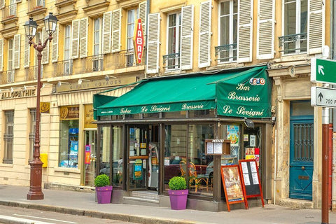 Paris Brasserie White Modern Wood Framed Art Print with Double Matting by Murdock, Ramona
