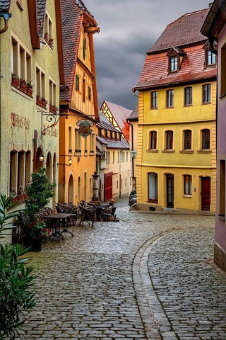 Rothenberg Street CafÃ© White Modern Wood Framed Art Print with Double Matting by Murdock, Ramona