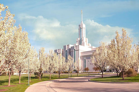 Mt. Timpanogas Temple White Modern Wood Framed Art Print with Double Matting by Murdock, Ramona