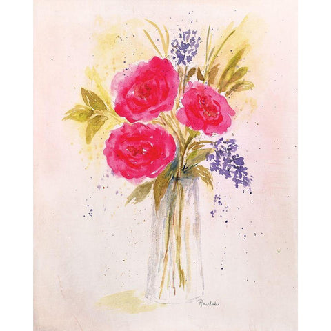 Roses in Clear Vase White Modern Wood Framed Art Print by Murdock, Ramona