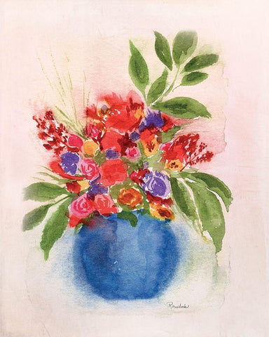 Round Blue Vase Black Ornate Wood Framed Art Print with Double Matting by Murdock, Ramona