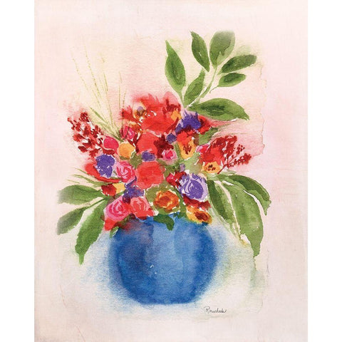 Round Blue Vase Gold Ornate Wood Framed Art Print with Double Matting by Murdock, Ramona