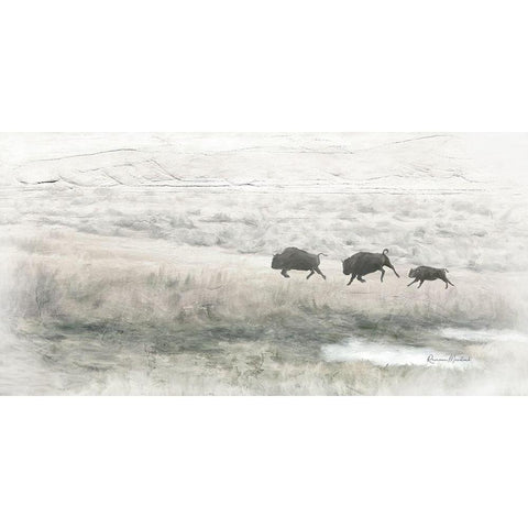 Buffalo Stampede Black Modern Wood Framed Art Print by Murdock, Ramona