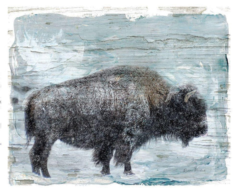 Winter Buffalo Black Ornate Wood Framed Art Print with Double Matting by Murdock, Ramona