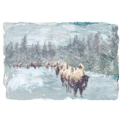 Buffalo Herd White Modern Wood Framed Art Print by Murdock, Ramona