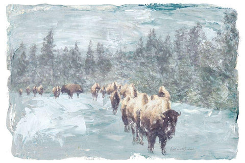 Buffalo Herd Black Ornate Wood Framed Art Print with Double Matting by Murdock, Ramona