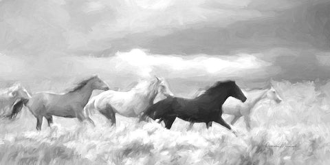 Mustang Herd I BW White Modern Wood Framed Art Print with Double Matting by Murdock, Ramona
