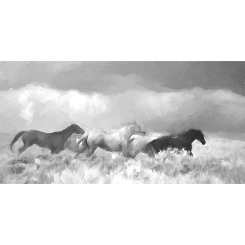Mustang Herd II BW Black Modern Wood Framed Art Print with Double Matting by Murdock, Ramona