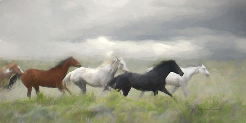 Mustang Herd I White Modern Wood Framed Art Print with Double Matting by Murdock, Ramona