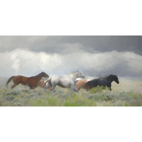 Mustang Herd II Black Modern Wood Framed Art Print with Double Matting by Murdock, Ramona