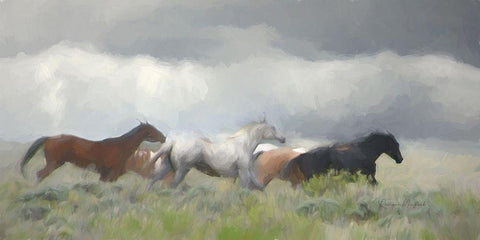 Mustang Herd II White Modern Wood Framed Art Print with Double Matting by Murdock, Ramona