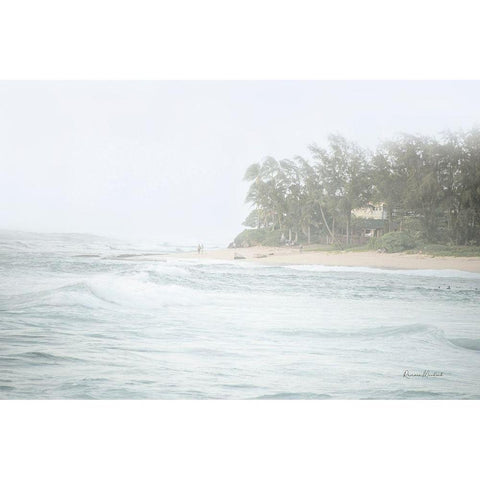 Misty Beach Walk White Modern Wood Framed Art Print by Murdock, Ramona