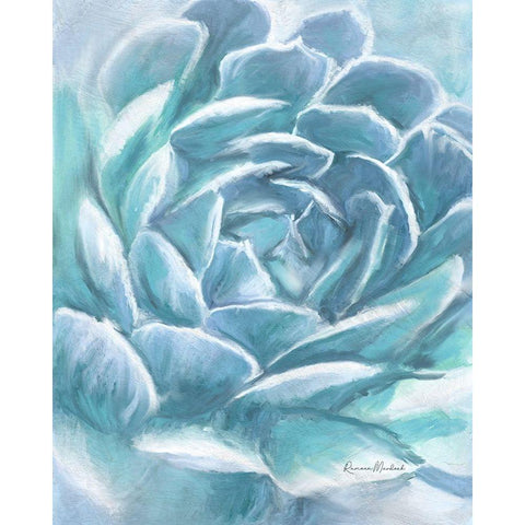 Aqua Succulent Black Modern Wood Framed Art Print with Double Matting by Murdock, Ramona