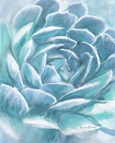 Aqua Succulent White Modern Wood Framed Art Print with Double Matting by Murdock, Ramona