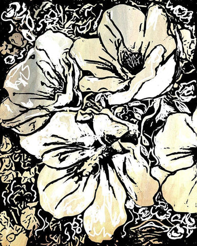 BW Floral No. 14 Black Ornate Wood Framed Art Print with Double Matting by Murdock, Ramona