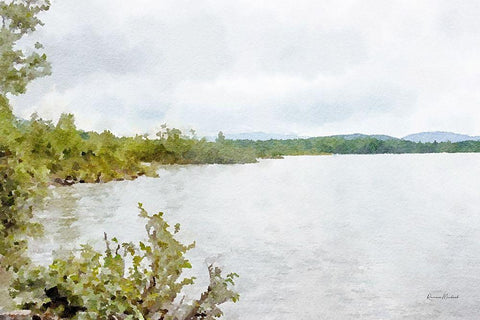 Mountain Lakeshore No. 1 White Modern Wood Framed Art Print with Double Matting by Murdock, Ramona