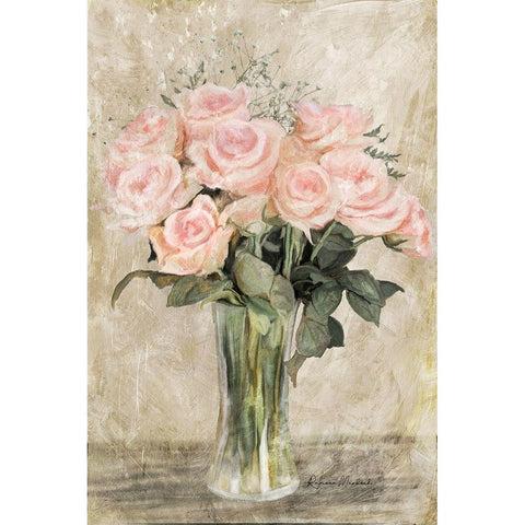 Pink Rose Vase White Modern Wood Framed Art Print by Murdock, Ramona