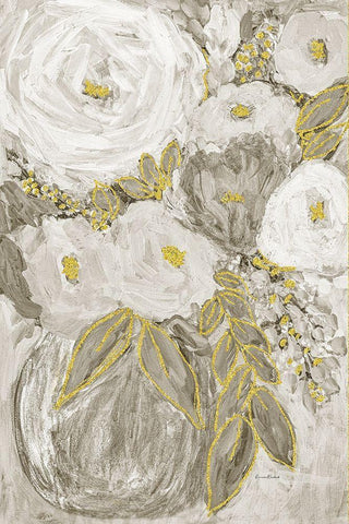 Gold Age Floral I Black Ornate Wood Framed Art Print with Double Matting by Murdock, Ramona