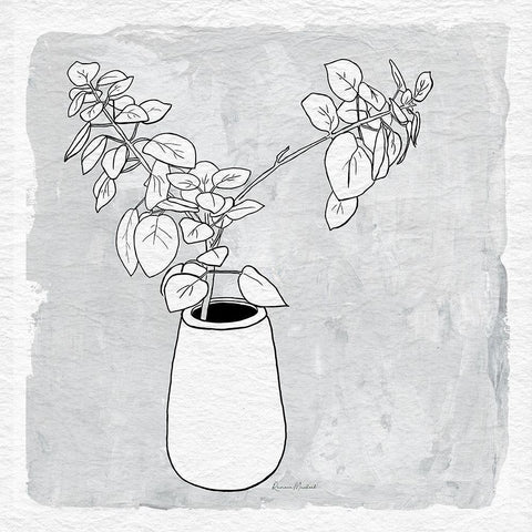 Leafy Branch with Vase White Modern Wood Framed Art Print with Double Matting by Murdock, Ramona