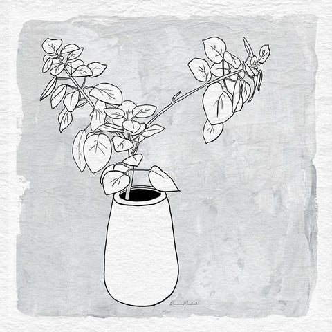 Leafy Branch with Vase White Modern Wood Framed Art Print by Murdock, Ramona