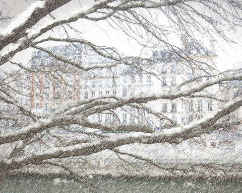 Snow Day in Paris Black Ornate Wood Framed Art Print with Double Matting by Murdock, Ramona