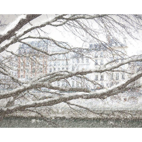 Snow Day in Paris Gold Ornate Wood Framed Art Print with Double Matting by Murdock, Ramona