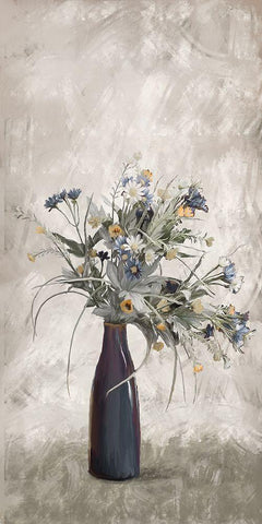 Blue Vase Floral Black Ornate Wood Framed Art Print with Double Matting by Murdock, Ramona