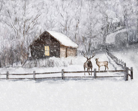 Christmas Cabin II White Modern Wood Framed Art Print with Double Matting by Murdock, Ramona