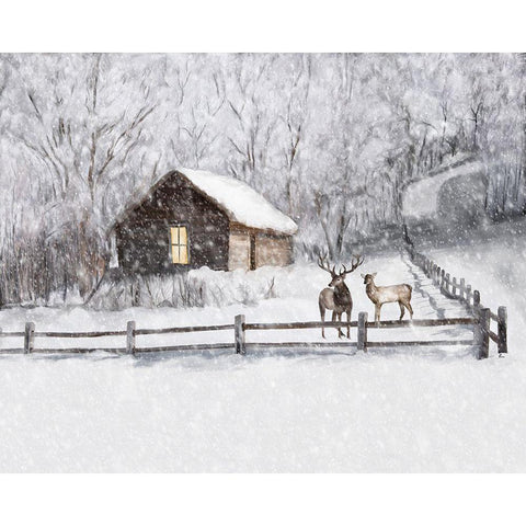 Christmas Cabin II White Modern Wood Framed Art Print by Murdock, Ramona