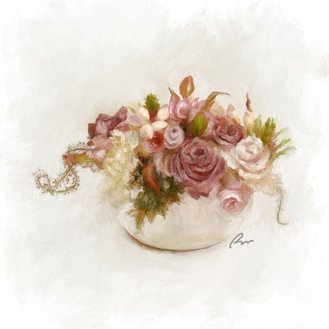 Rose Bowl White Modern Wood Framed Art Print with Double Matting by Murdock, Ramona