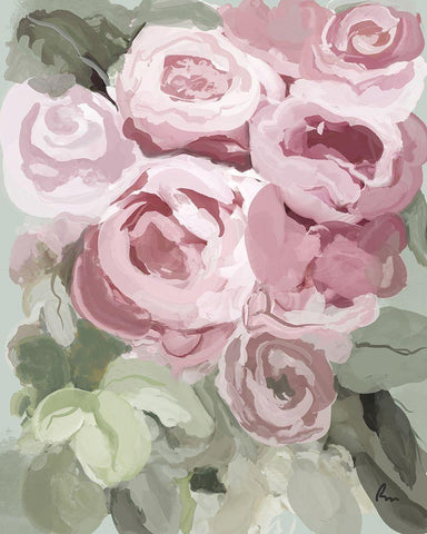 Rosy Roses I White Modern Wood Framed Art Print with Double Matting by Murdock, Ramona