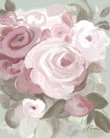 Rosy Roses II White Modern Wood Framed Art Print with Double Matting by Murdock, Ramona