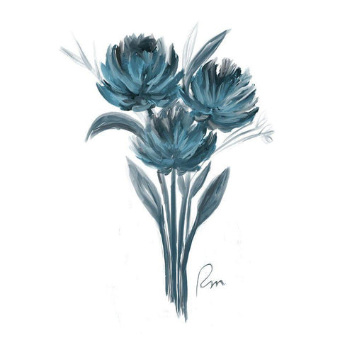 Teal Bouquet I Black Modern Wood Framed Art Print with Double Matting by Murdock, Ramona