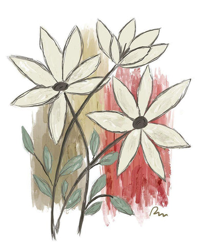 Patchwork Floral II White Modern Wood Framed Art Print with Double Matting by Murdock, Ramona
