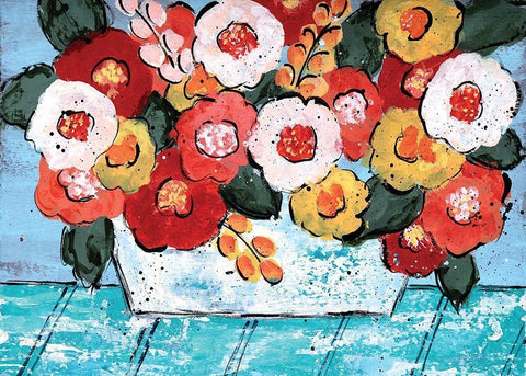 Fall Table White Modern Wood Framed Art Print with Double Matting by Allemand, Sue