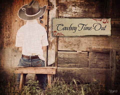 Cowboy Time Out Black Ornate Wood Framed Art Print with Double Matting by Eva, Shawnda