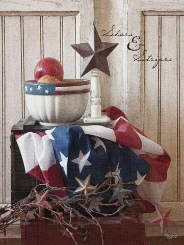 Stars and Stripes White Modern Wood Framed Art Print with Double Matting by Eva, Shawnda