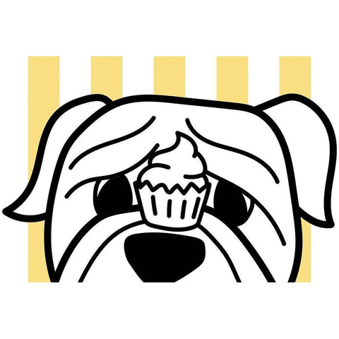 Frenchie with a Cupcake White Modern Wood Framed Art Print by Dicks, Stephanie