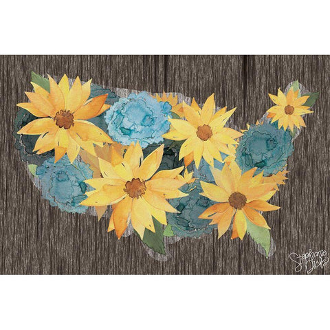 Sunflower Americana Black Modern Wood Framed Art Print with Double Matting by Dicks, Stephanie