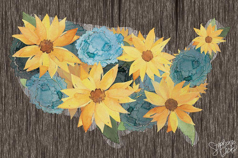 Sunflower Americana Black Ornate Wood Framed Art Print with Double Matting by Dicks, Stephanie